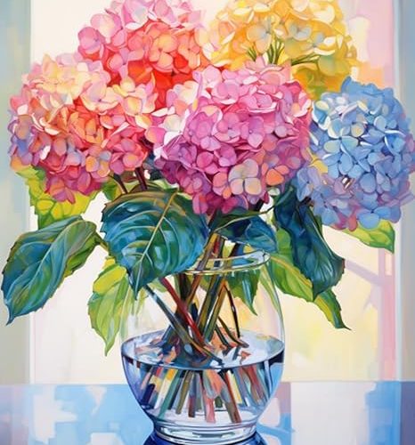 Diamond Painting Kits for Adults, Hydrangea in Glass 5D Diamond Art Kits for Beginner DIY Full Drill Diamond Dots Crystal Craft Kits for Home Wall Decor Gifts 11.8x15.7 inch