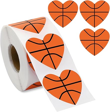 Sports Stickers for Kids, 600pcs Valentines Basketball Heart Seal Labels for Sports Events Decorations