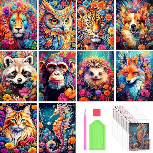 Diamond Painting Kits for Adults, 10 Pack 5D Diamond Art Kits for Beginners Round Full Drill Diamond Painting for Home Wall Decoration Gift 12×16inch, Animal