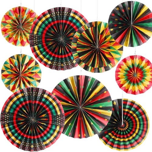 Black History Month Decorations Paper Fans Juneteenth Hanging Paper Fans Kente Ceiling Wall Garland for African American Party Bulletin Board Classroom Decor(27 Pcs,Classic)