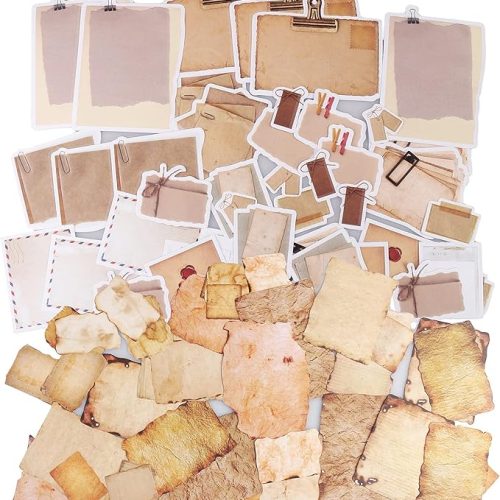 Vintage Scrapbook Paper Stickers, 90 Pcs Antique Looking Aged Paper Classic Old Writing Sticker for Scrapbook, Planner, Craft (2 Styles)