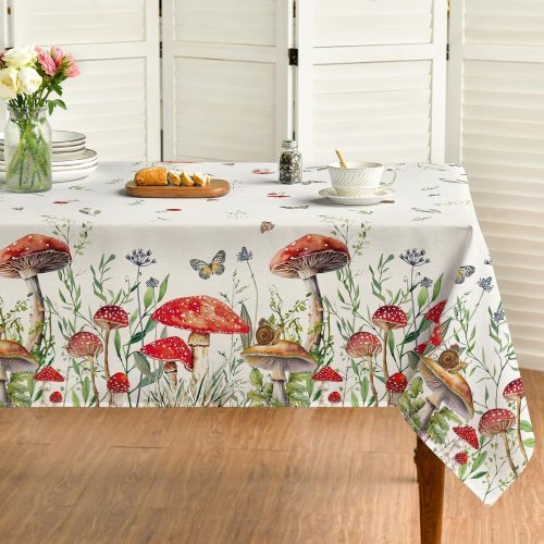 1 Mushroom Rectangular Tablecloth 60×120 Inch, Seasonal Vintage Washable Table Cover for Party Picnic Dinner Decor