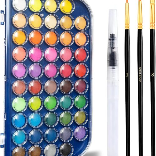 1 Watercolor Paint Set, 48 Colors Non toxic Watercolor Paint with a Brush Refillable a Water Brush Pen and Palette, Washable Water Color Paints Sets for Adults Artist Beginner