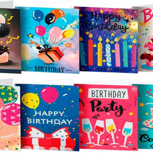 1 Diamond Art Painting Happy Birthday Cards, 8 Packs DIY 5D Diamond Greeting Cards Kits for Adults Diamond Art Birthday Cards with Envelopes Birthday Gifts for Families, Friends, Partners