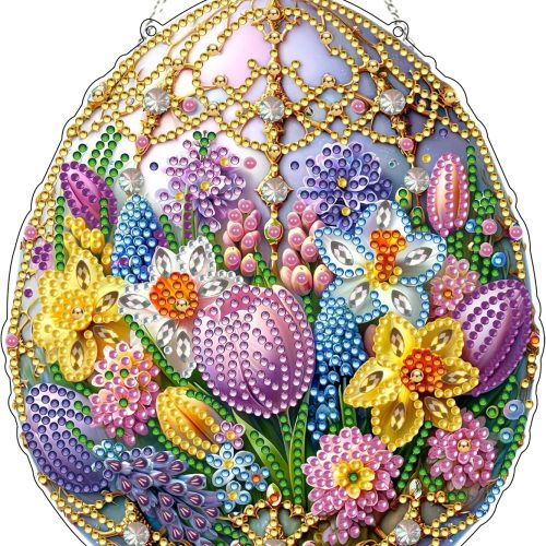 1 Easter Egg Flower Diamond Art Hanging Kit for Adult,Special Shaped Rhinestone,DIY Acrylic 5D Diamond Art Painting Window Pendants Home Garden Wall Hanging Kits Hanging Ornament,Double Sided