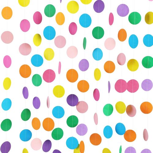 1 5pcs Colorful Paper Garland Party Decorations Circle Dots Hanging Rainbow Decorations for Birthday Wedding Baby Shower Classroom Candyland Streamers Party Supplies (66ft)