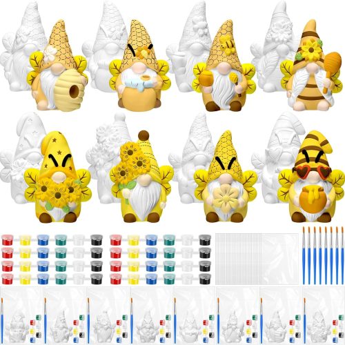 1 8 Pcs Gnome Ceramics to Paint Ready to Paint Your Own Ceramic Gnome Statues DIY Unpainted Ceramics Paintable Figurines Kit Crafts with Brush Palette for Boys Girls