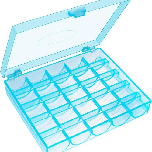 25 Slots Sky Blue Bobbin Box,Sewing Machine Bobbin Organizer Plastic Case,Transparent Empty Bobbins Spools Box for Sewing