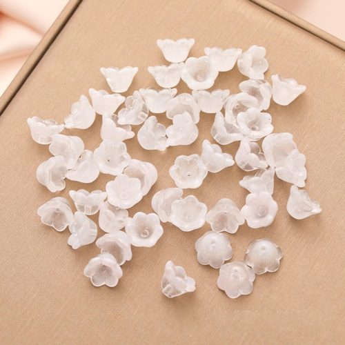 1 100Pcs Glass Trumpet Flower Beads for Jewelry Making White Bellflower Charm Bead Caps Loose Aesthetic Beads for DIY Necklace Earrings Bracelets Crafts