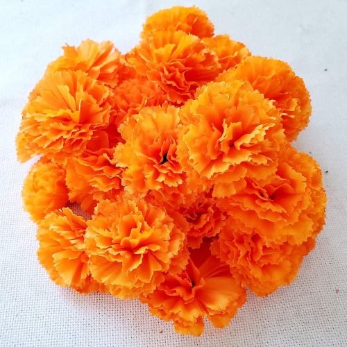 1 Marigold Flowers Heads Bulk, Silk Artificial Flowers for Diwali,Indian Festival, DIY Marigold Garland Day of The Dead Decorations (Orange)