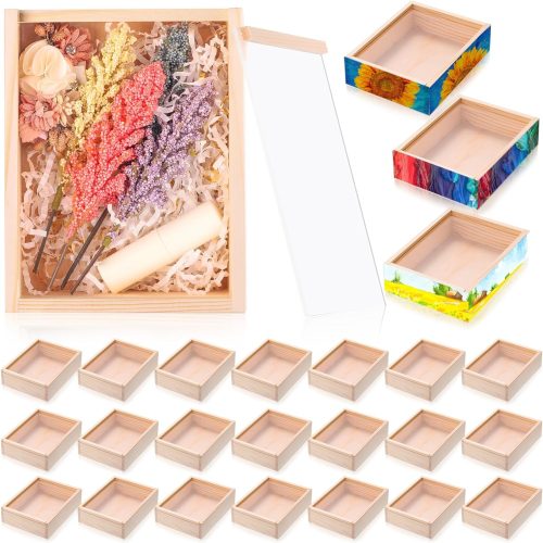 1 12 Pcs Unfinished Wood Boxes, Small Rectangle Crates Wooden Box with Lid for DIY Birthday Party Favor Gift Supplies (6.3 x 4.9 x 1.8 Inch)