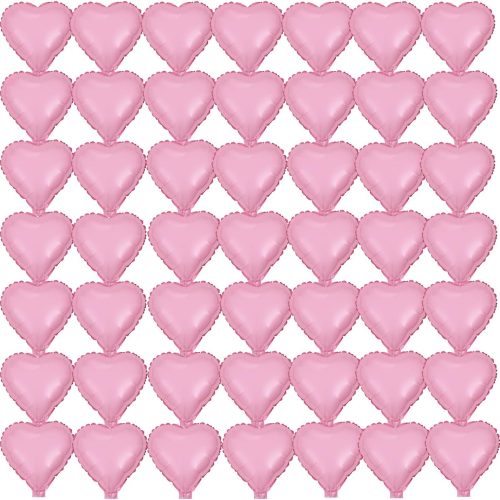 1 50 Pcs Valentine's Day Foil Heart Shaped Balloons 10 Inch Heart Mylar Balloons, Pink Balloons Heart Balloon for Wedding Birthday Engagement Valentine's Day Party Decoration