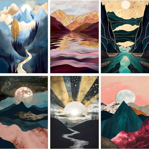 1 Diamond Art Kits for Adults 6 PCS DIY Full Diamond Art kit with Crystal Cross Stitch Picture Art and Craft for Adult Beginners 12x16 Inches (Landscape)