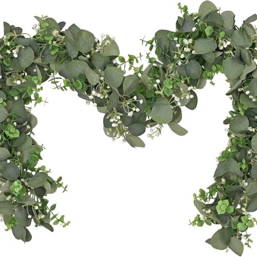 1 2 Packs 6FT Artificial Eucalyptus Garland, Faux Greenery Garland Fake Vines Hanging Silver Dollar Eucalyptus Leaves for Wedding Backdrop Arch Table Wall Party Home Decor