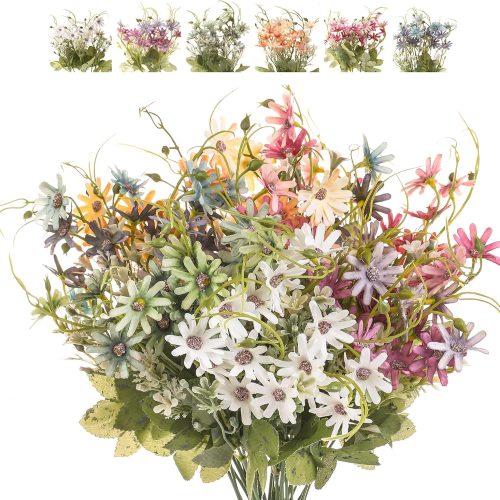 1 Artificial Flowers Wildflowers Silk Daisy Spring Fake Daisies Decoration Summer UV Resistant Colorful Mixed Bundles Faux Greenery Outdoor Plant Stem Filler for Home Decor Indoor Floral Arrangements