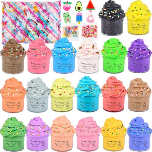 20 Packs Multicolor Butter Slime Kit, Super Stretchy & Non-Sticky, Slime Party Favors for Kids & Adults, Goodie Bag Stuffers