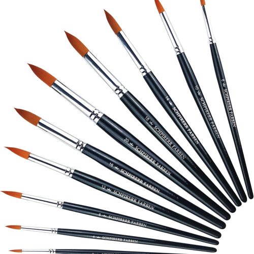10-Piece Round Paint Brush Set, Large and Small Paint Brushes for Acrylic Painting, Gouache, Watercolor, Oil and Tempera, Soft Synthetic Round Tip, Various Sizes from 2 to 20