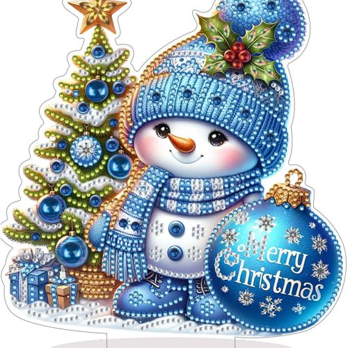 Christmas Diamond Art Painting Kit, Snowman Double Sided Desktop Ornament, Cute Tabletop Diamond Art Painting Gift, DIY 3D Special Gem Diamond Dot Kit for Adults, Box Package(Blue Snowman)