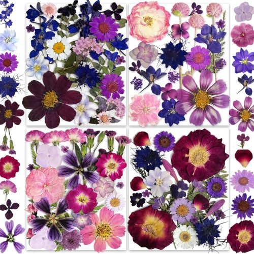 150PCS Purple Dried Pressed Flowers with Butterfly Stickers - YouthBro Real Nature Flowers Set for Resin DIY Jewelry Candle Soap Vase Making Nail Card Scrapbook Art Craft Floral Decors