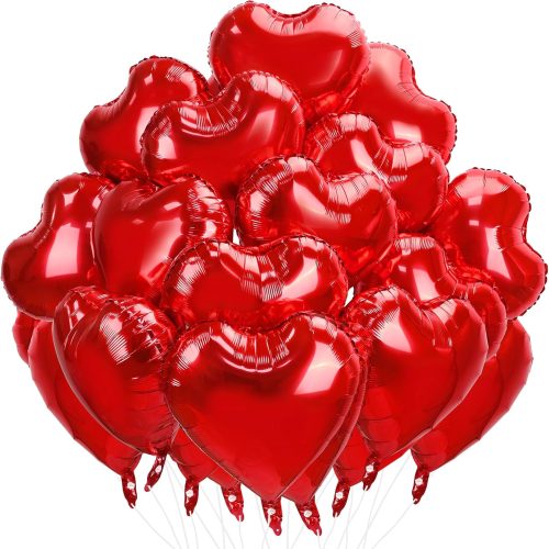 25 Pieces Red Heart Balloons, 18 inch Heart Shaped Foil Balloons for Valentines Day, Wedding, Engagement Decoration, Birthday Party (Red)