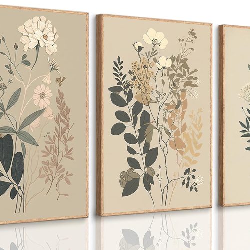 3 Pcs Vintage Botanical Wall Art Nature Floral Plants Wall Decor Daisies Dandelion Wildflower Posters Pictures Watercolor Rustic Farmhouse Canvas Prints Boho Neutral Paintings For Living Room Unframed