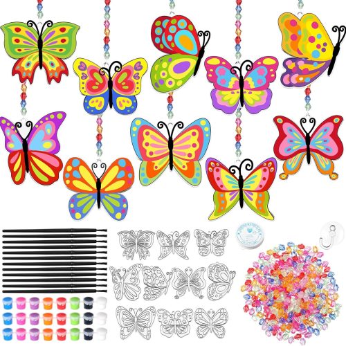 30 Set Butterfly Suncatchers Kit Spring Summer DIY Window Suncatchers Craft Make Your Own Butterfly Suncatchers Ornaments Painting Craft Kits for Party Painting Activity Decoration