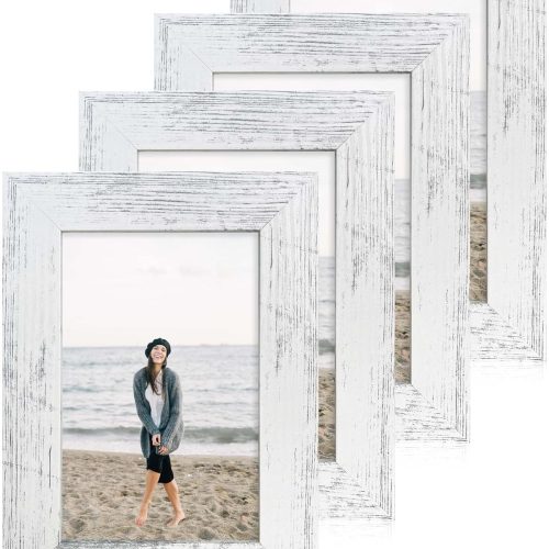 4x6 Picture Frame Set of 4, High Definition Glass Distressed White Frame, 4 x 6 Wood Photo Frames for Tabletop Display and Wall Mounting
