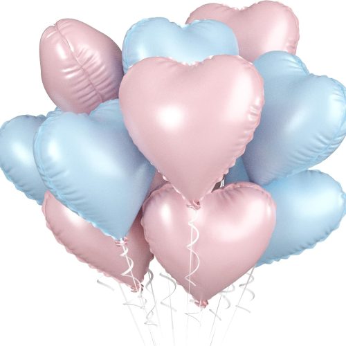 Pink Blue Heart Balloons, 18 Inch Pastel Blue Pink Foil Balloons, 18 Inch Light Pink and Blue Heart Shape Balloon for Girls Boys Birthday Baby Shower Gender Reveal Party Decorations