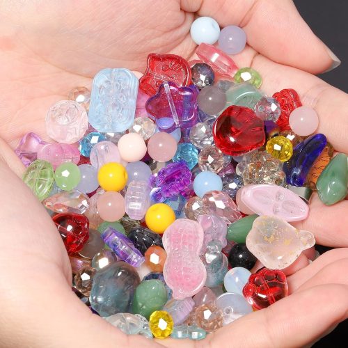 Glass Beads for Bracelets, Assorted Beads for Jewelry Making, Arts and Crafts, Decorative Hobby Artistry, Crystal, Birthday Decoration for Adult Teen Loose Colorful Container 160 G（0.35 Pound）