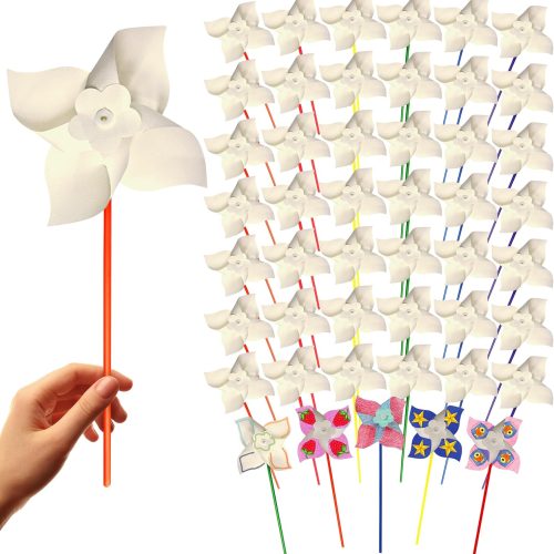 1 24 Pack DIY Pinwheels Craft for Kids, Bulk Summer Pinwheel Craft Kit, Color Your Own Paper Windmill for Pinwheels for Kids July 4 Party, Bulk Pinwheel for Spring Art and Creativity