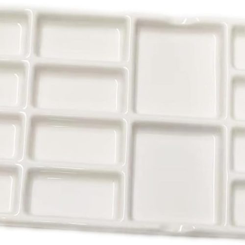1 14 Wells Ceramic Artist Paint Palette - 8 Inch Porcelain Watercolor Painting Palette Ceramic Mixing Tray for Painters