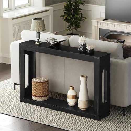 Console Table, 47.2 Inches Wooden Sofa Table, Behind Couch Table with Storage, Industrial Hallway Accent Table for Living Room, Entryway, Hallway, Black CT24BK