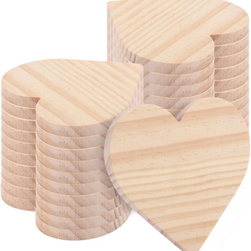 36 PCS 4 Inch Unfinished Wood Coasters, Premium Heart Wooden Plaques for DIY Crafts, Drawing, Painting, Wood Engraving, Wood Burning, Laser Scroll Sawing and Home Decoration
