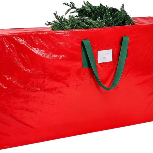 Christmas Tree Storage Bag - Fits Up to 7.5 Foot Xmas Holiday Tree, Zippered Bag, Carry Handles, Durable Waterproof Material, Protects Against Dust and Moisture, Red