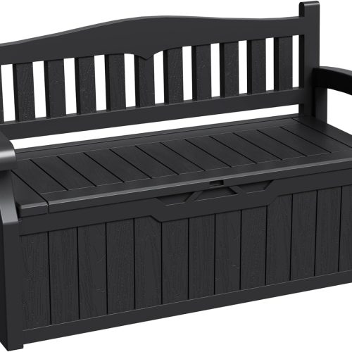 1 80 Gallon Storage Bench Outdoor Deck Box with Armrest, Patio Furniture,Lockable, Waterproof and UV Resistant, Suitable for Garden, Pool, Black