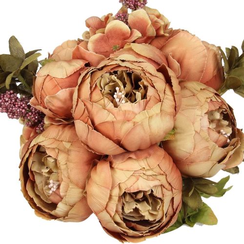 Silk Peony Bouquet Vintage Artificial Peonies Flower for Home Wedding Party Decor (1pcs, Coffee)