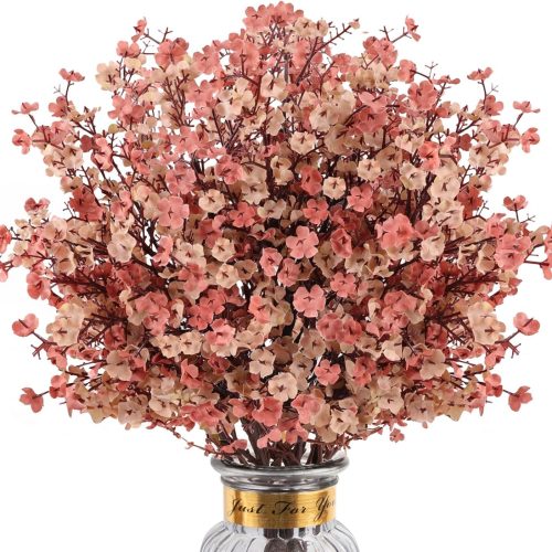 8Pcs Babys Breath Fake Artificial Flowers, Real Touch Light Coffee Color Plants Silk Flowers for Vase Home Office Wedding Spring Winter Indoor Outdoor Centerpiece Table Party Decorations