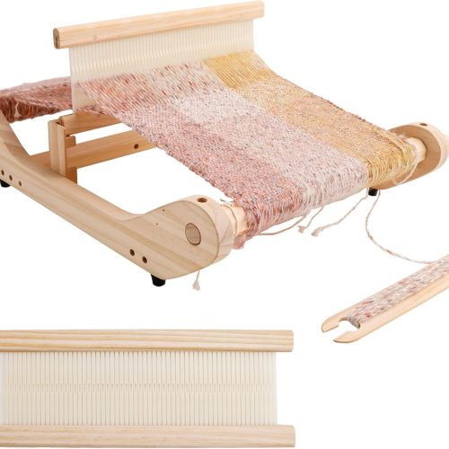 12 Inches Rigid Heddle Loom, Wooden Weaving Loom for Adults, Multi-Craft Frame Loom for Beginners, Threads Warping Frame with Pegs and Yarn Stand, Weaving Loom Kit with Heddle Shed Stick