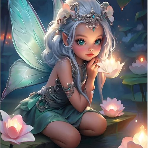 DIY Fairy Diamond Painting Kits for Adults,5D Cartoon Diamond Art Kits for Beginners,Round Full Drill Flowers Diamond Painting Art,DIY Painting by Numbers Diamond Art Painting 12x16 inch