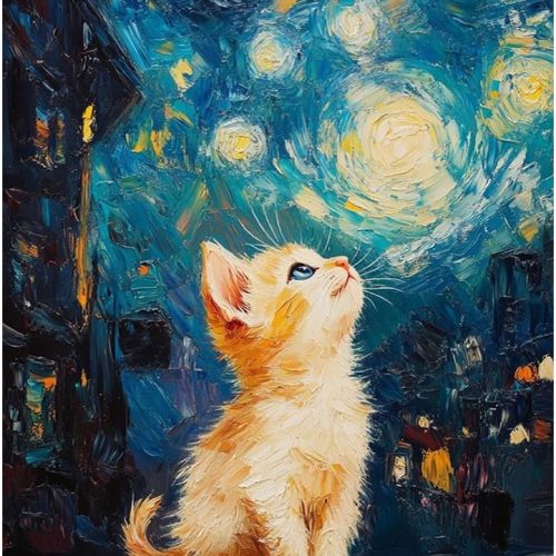 1 Cat Diamond Painting Kits for Adults, Starry Sky Cat Diamond Art Kits for Beginners, 5D DIY Full Drill Round Gem Art, Paint with Diamond Beads Craft Home Wall Decor 12x16 inch