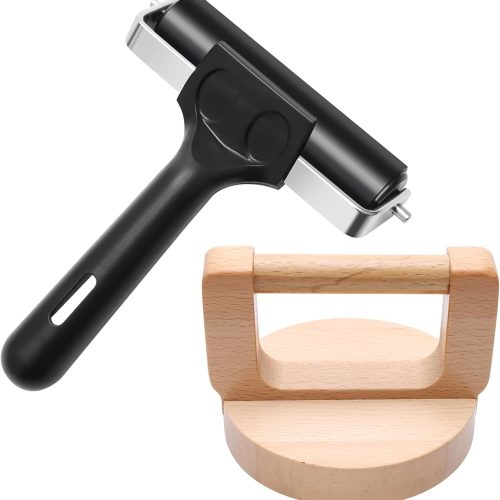 1 1+1 Pcs Wooden Block Printing Baren with Rubber Brayer Roller, Block Printing Press Kit for Crafting, Printing, Inking, Stamping, Linocut