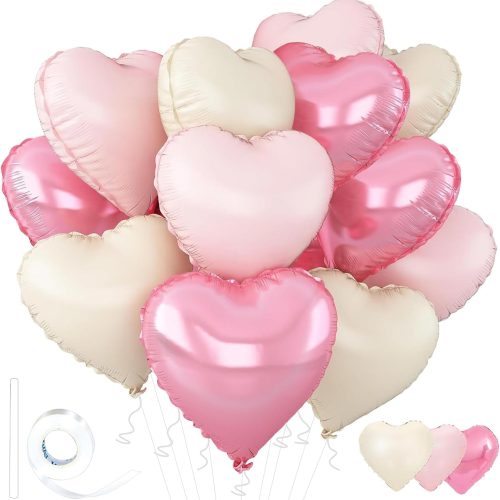 Pink Heart Balloons,18inch Bright Pink Heart Shaped Foil Balloons & Pastel White Helium Mylar Balloon for Anniversary Wedding Engagement Birthday Party Baby Shower Decorations(12Pcs)