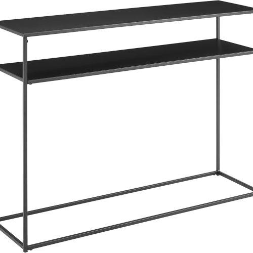 Braxton Sofa Console Table with Storage Shelf for Hall, Entryway, or Living Room, Matte Black