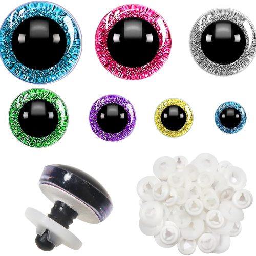 52pcs Glitter Safety Eyes 12mm to 30mm Crafts Crochet Plastic Doll Eyes Assorted Colors Round Stuffed Animals Eyes with Washers for DIY Amigurumi Puppet Doll Making