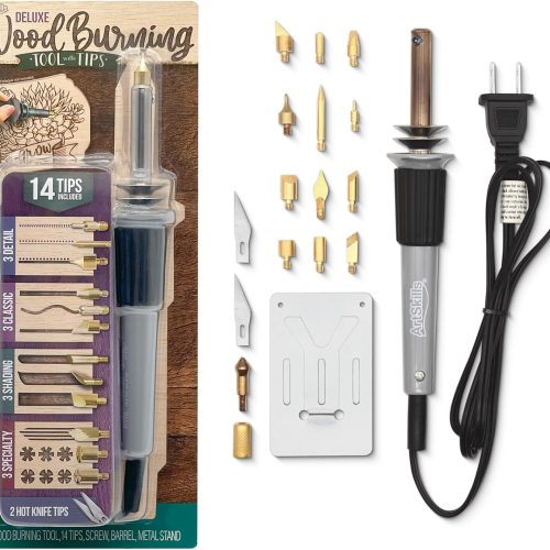 1 Wood Burning Tool, Wood Burning Kit with Pen, 14 Tool Tips & 2 Hot Knife Tips