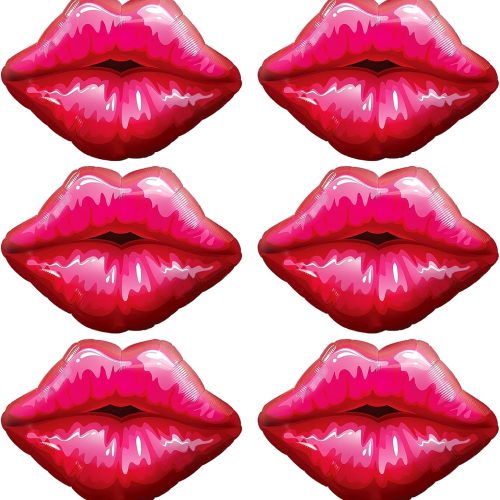 6 PCS Red Lip Balloon Set, Hot Pink Kiss Decorations, Huge Lips Foil Balloons for Wedding, Valentine's Day, Engagement, Galentine's Day Party Decor