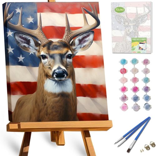 Framed Paint by Numbers Kit for Adults, American Deer Paint by Numbers with Frame,Deer Paint by Number Framed Canvas for Adults Animals (12x16Inch, Without Easel)