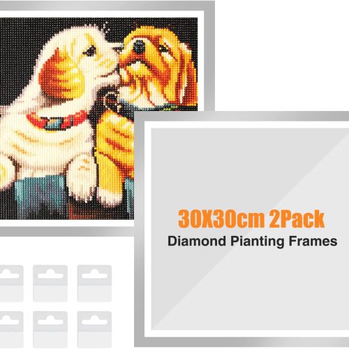 Upgraded 2Pack Diamond Painting Frames, Frames for 30x30cm Diamonds Painting Canvas, Magnetic Diamonds Art Frame Self-Adhesive, Diamond Painting Frame with Hooks for Wall Window Door