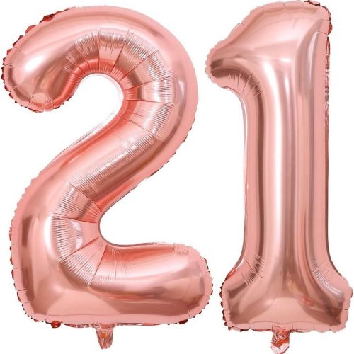 Rose Gold 21 Number Balloons, 40 Inch Giant Number 21 Balloons Foil Mylar Helium Rose Gold Number Balloons for 21th Birthday Party Supplies Anniversary Event Celebration Decorations