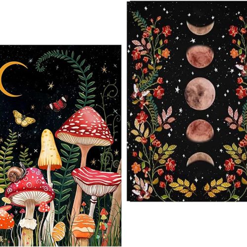2 Pack Diamond Painting Kits for Adults,5D DIY Mushroom Forest Full Drill Round Art Gems with Moon Diamond Art Perfect for Home Wall Decor Diamond Dotz Inch12x16